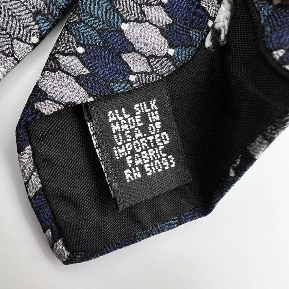 IV Front All Silk Made in ISA Men’s Tie Textured Pattern Blue and Gray